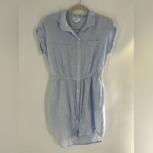Japna Shirt Dress Blue Stripe Short Sleeve Drawstring Waist